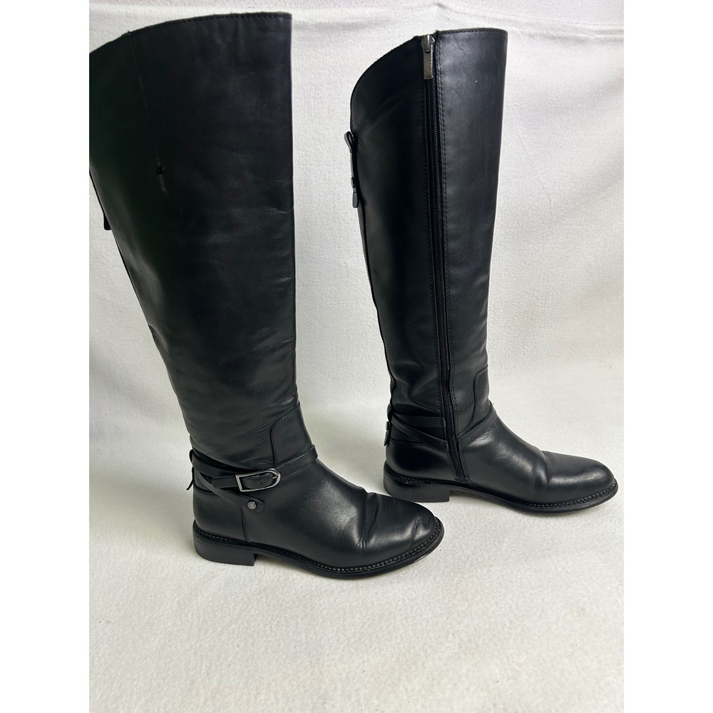 Franco Sarto Hadley Leather Riding Boots Womens 7.5 Black Excellent Tall Buckle
